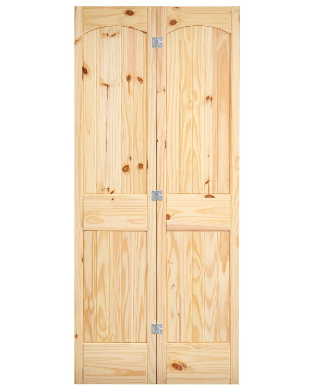 2 Panel Arch Top V-Groove Knotty Pine Bifold Interior Door - Image 3